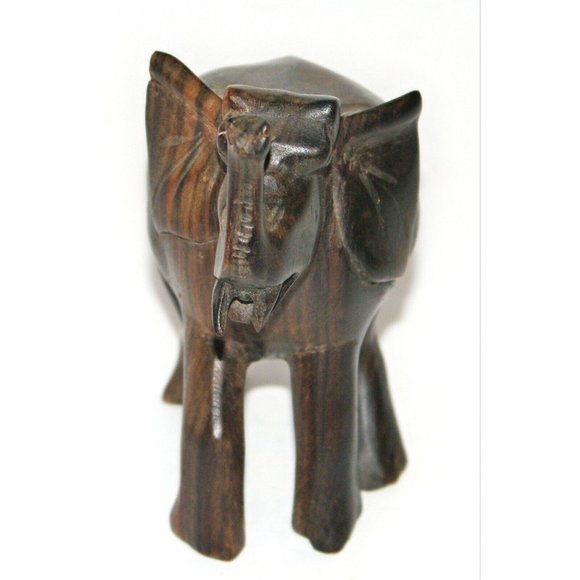 Vintage Hand Carved Hardwood Elephant Statue Figurine 4 1/2" Great Collectible - Picture 5 of 6